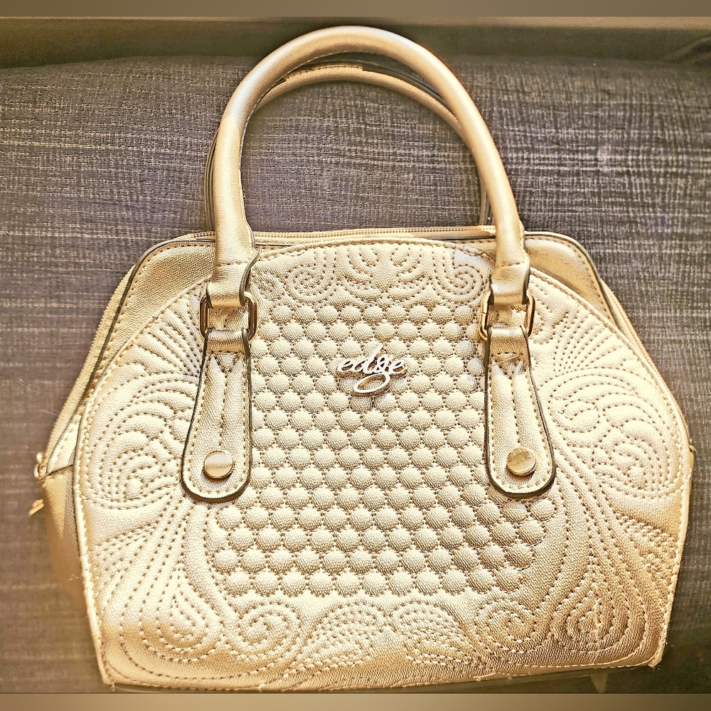 Champagne gold opening front and back art Deco designed purse by Edge